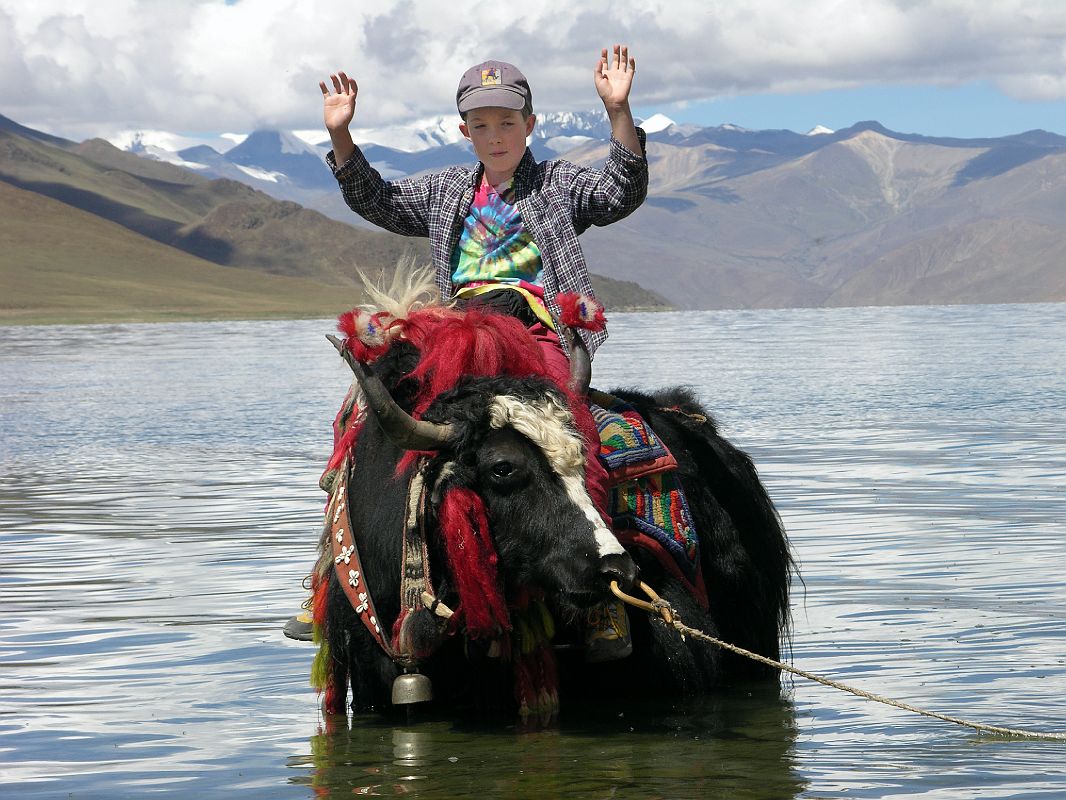Tibet 05 02 Peter Ryan on a Yak in Yamdrok Tso
